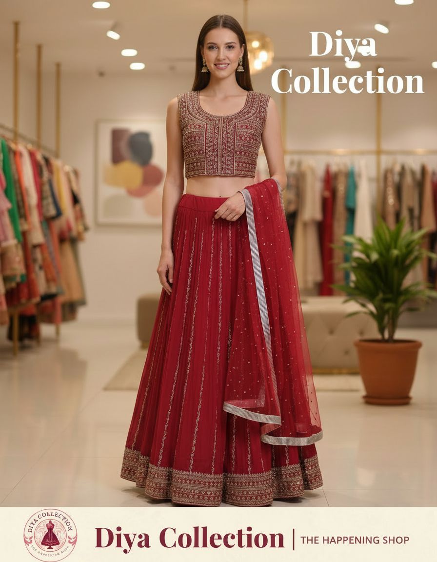 Red Ethnic Lehenga by Diya Collection view 4