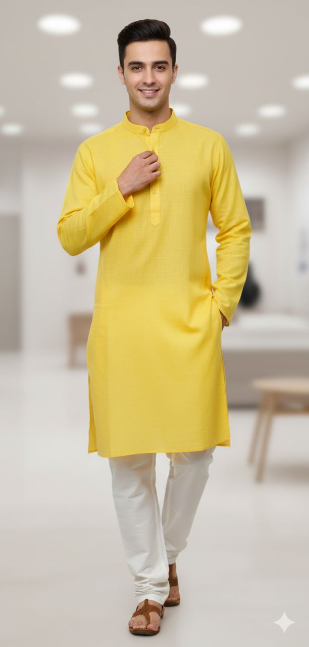 Ethnic Yellow Kurta With White Pajama