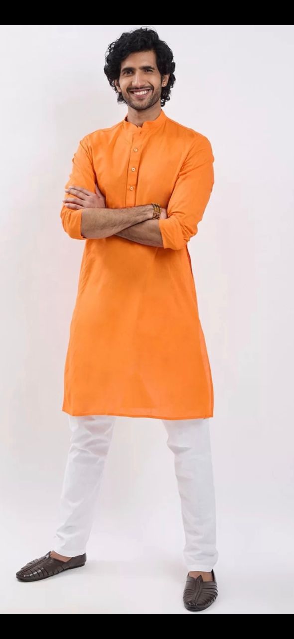 Orange Kurta With White Pajama