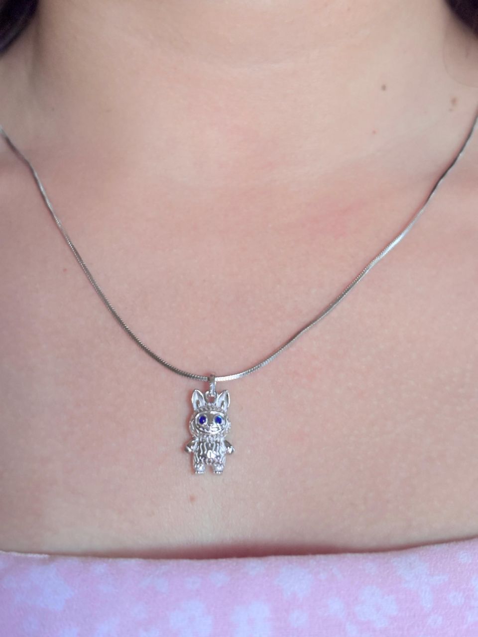 Cute Silver Labubu Chain Pendant view 3