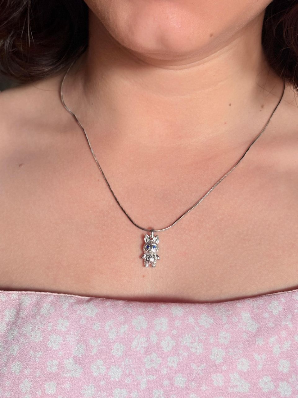 Cute Silver Labubu Chain Pendant view 2