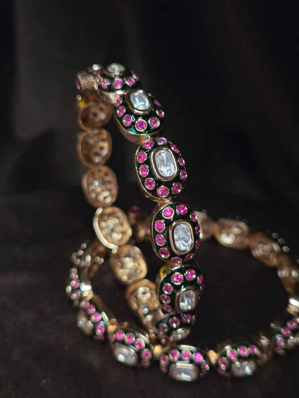 Green Ruby Kundan Meena Bangles by Tamoha Jewels view 3