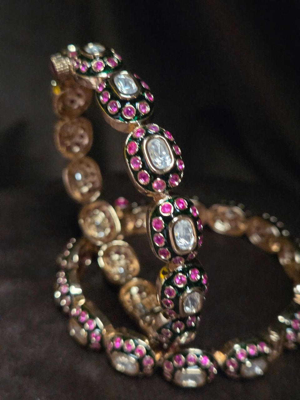 Green Ruby Kundan Meena Bangles by Tamoha Jewels view 2
