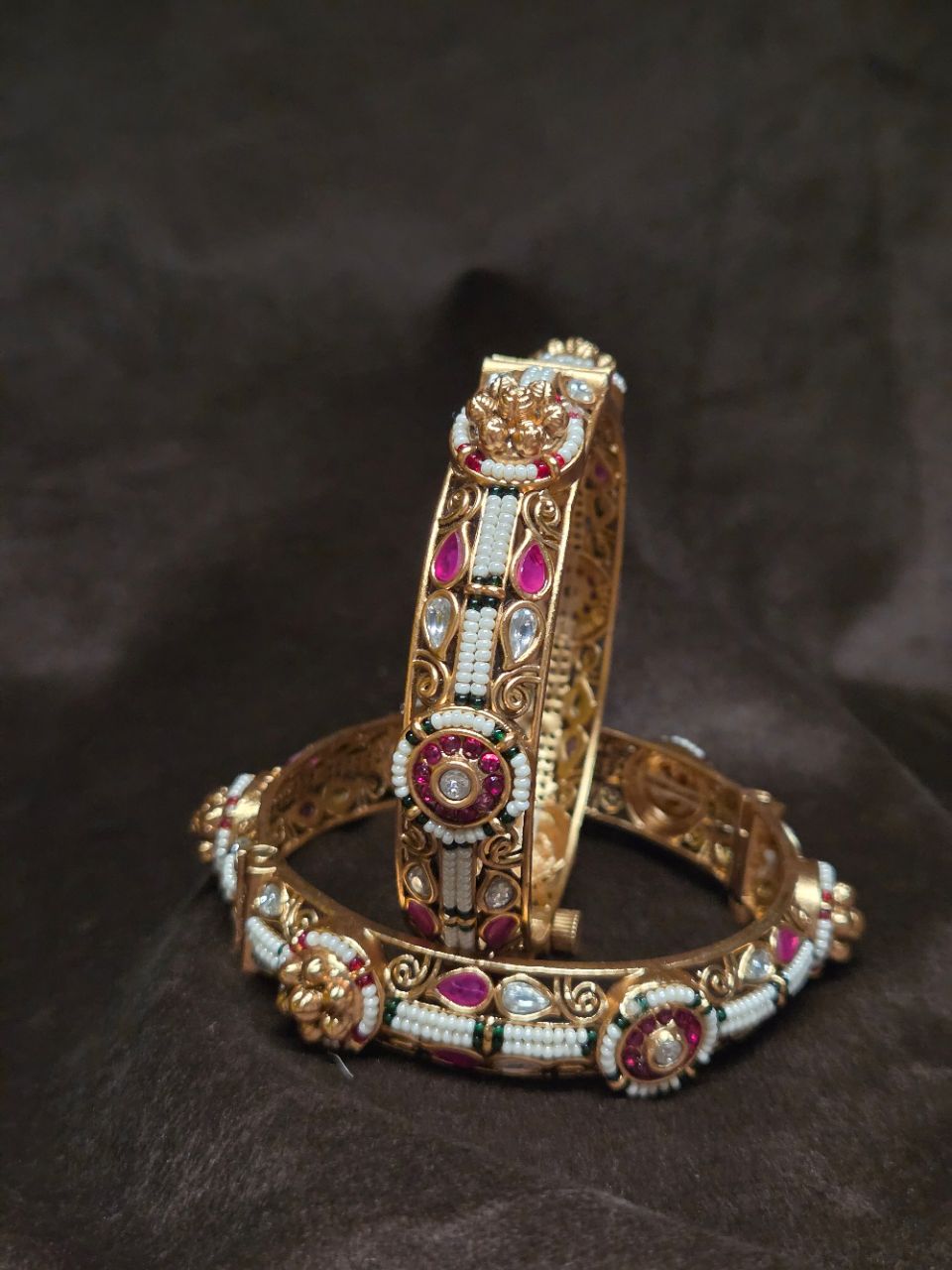 Traditional Gold Finish Temple Bangles view 2