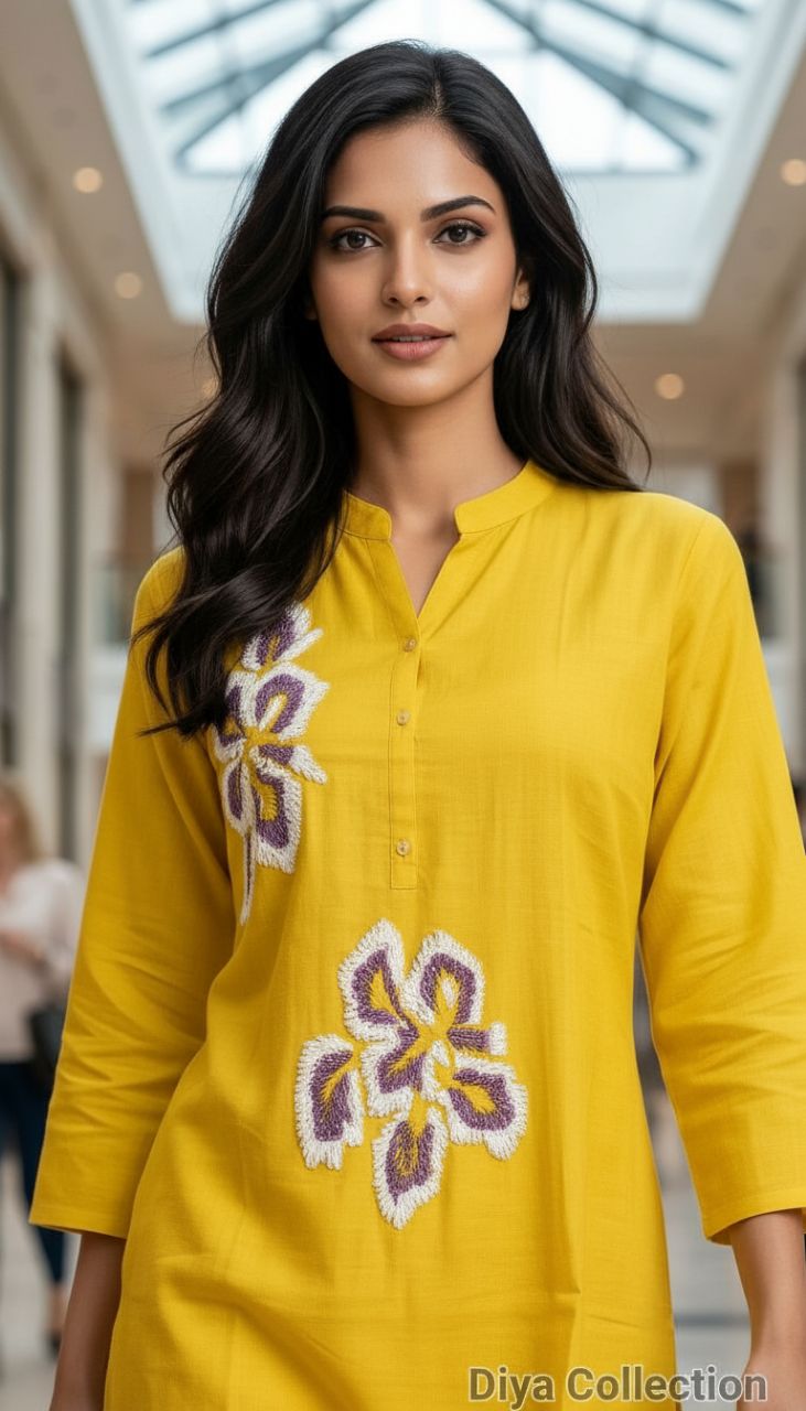 Yellow Embroidered Cord Set view 3