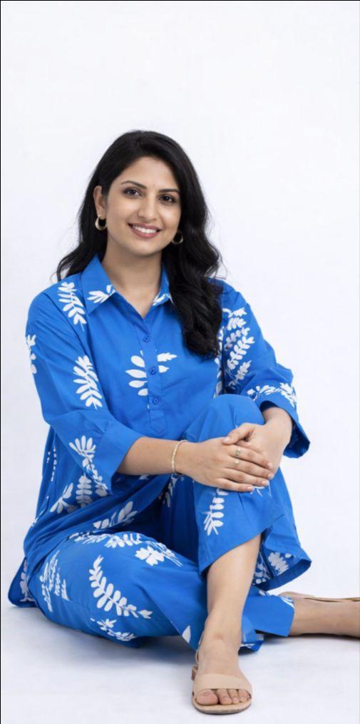Blue Embroidery Co-ord Set Set view 3
