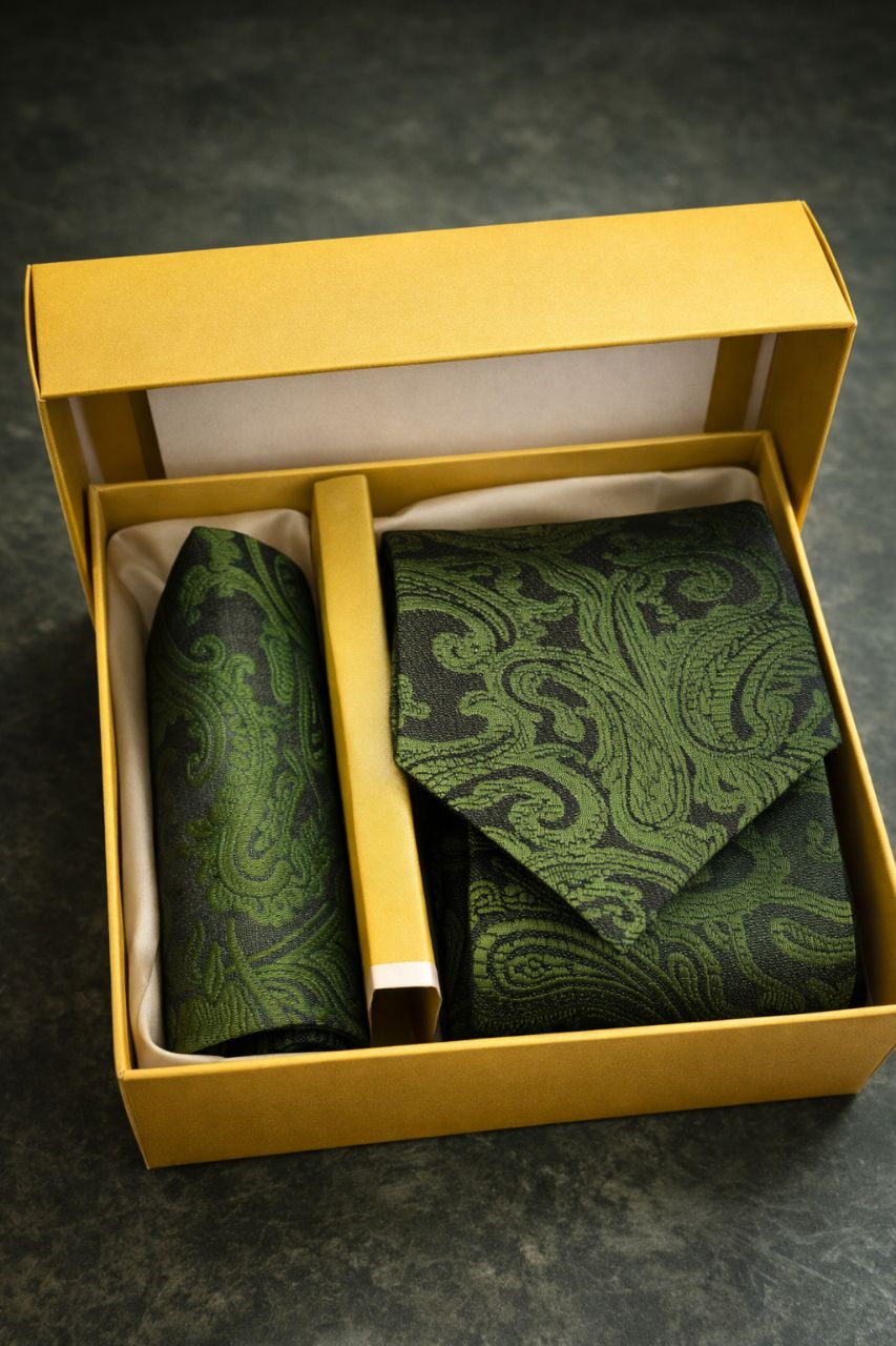 Elegant Green Tie and Pocket Square Set