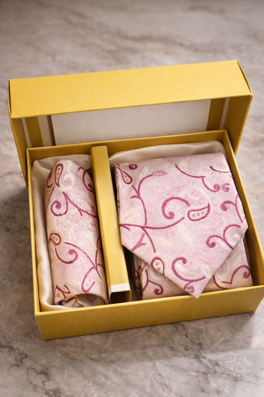 Designer Pink Tie and Pocket Square Set