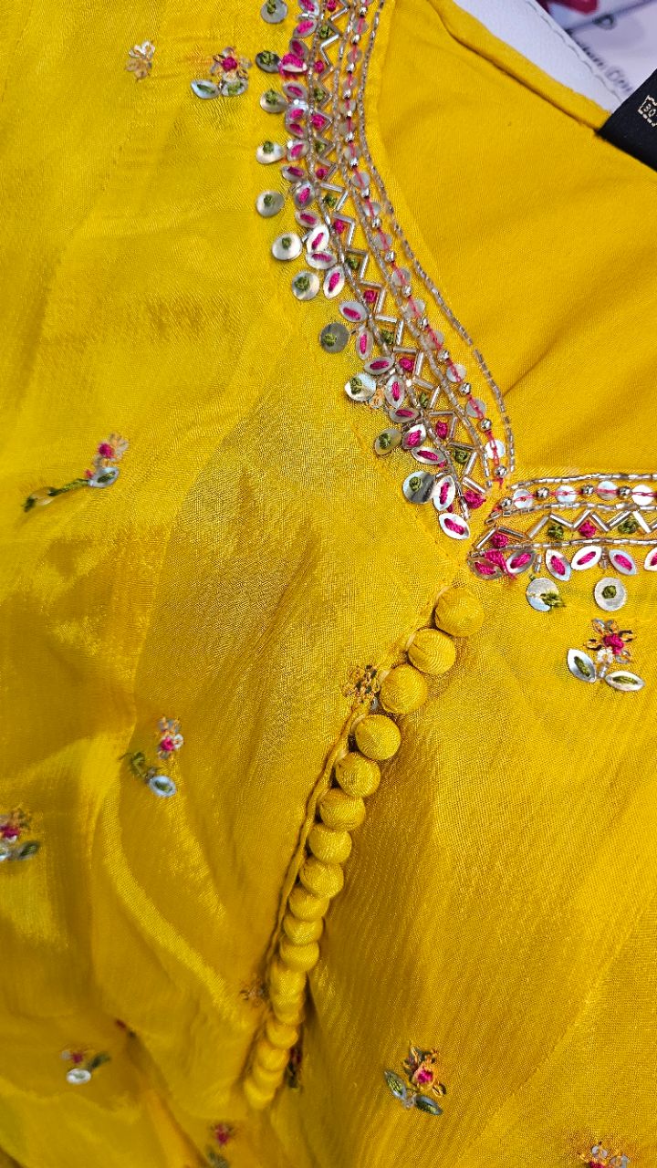 House of Pataudi Yellow Anarkali Suit view 2
