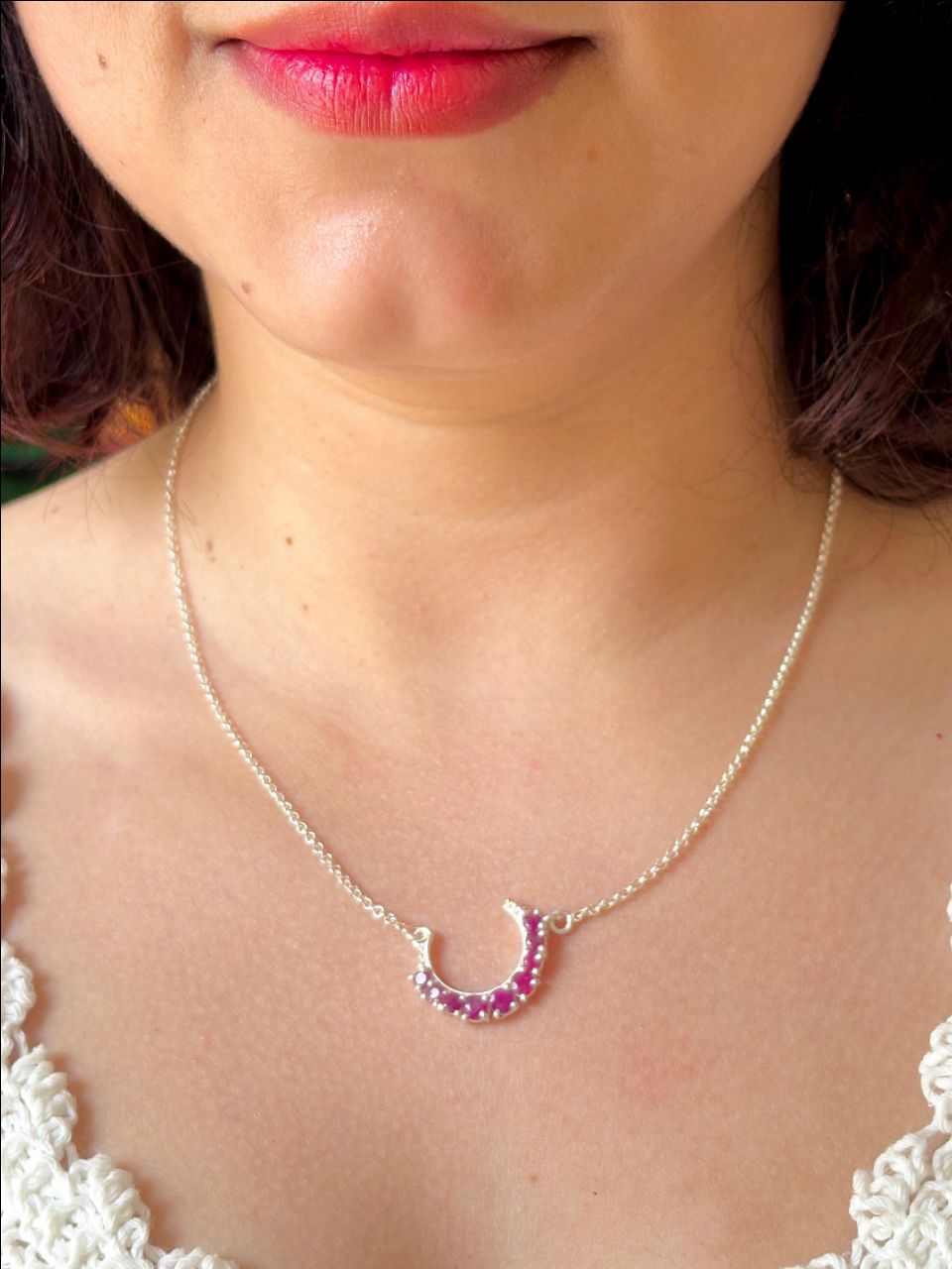 Elegant Ruby Chain Pendent Tamoha Jewels view 2