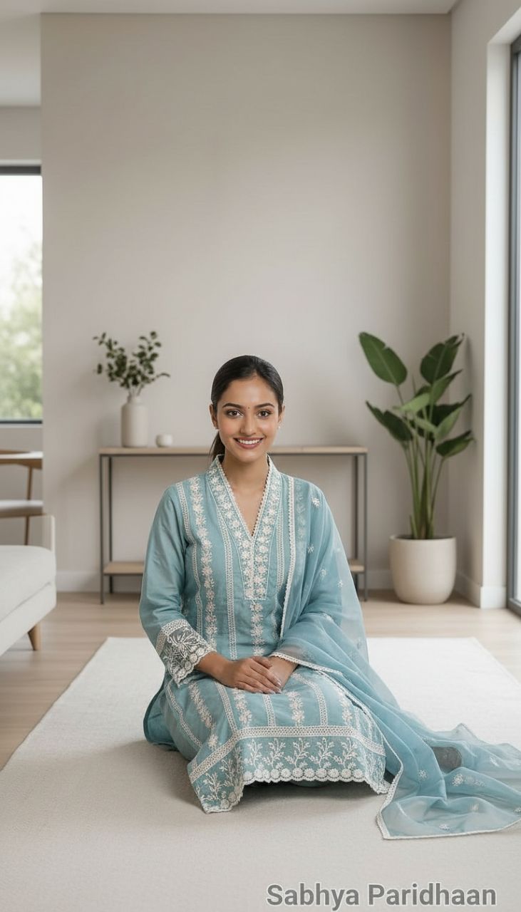Pure Cotton Light Blue Suit Set view 2
