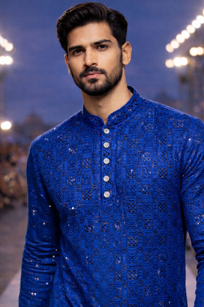 Sequins Blue Kurta by Kapoor And Sons view 2