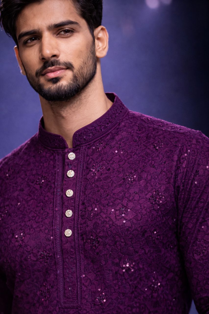 Purple Sequins Kurta view 2