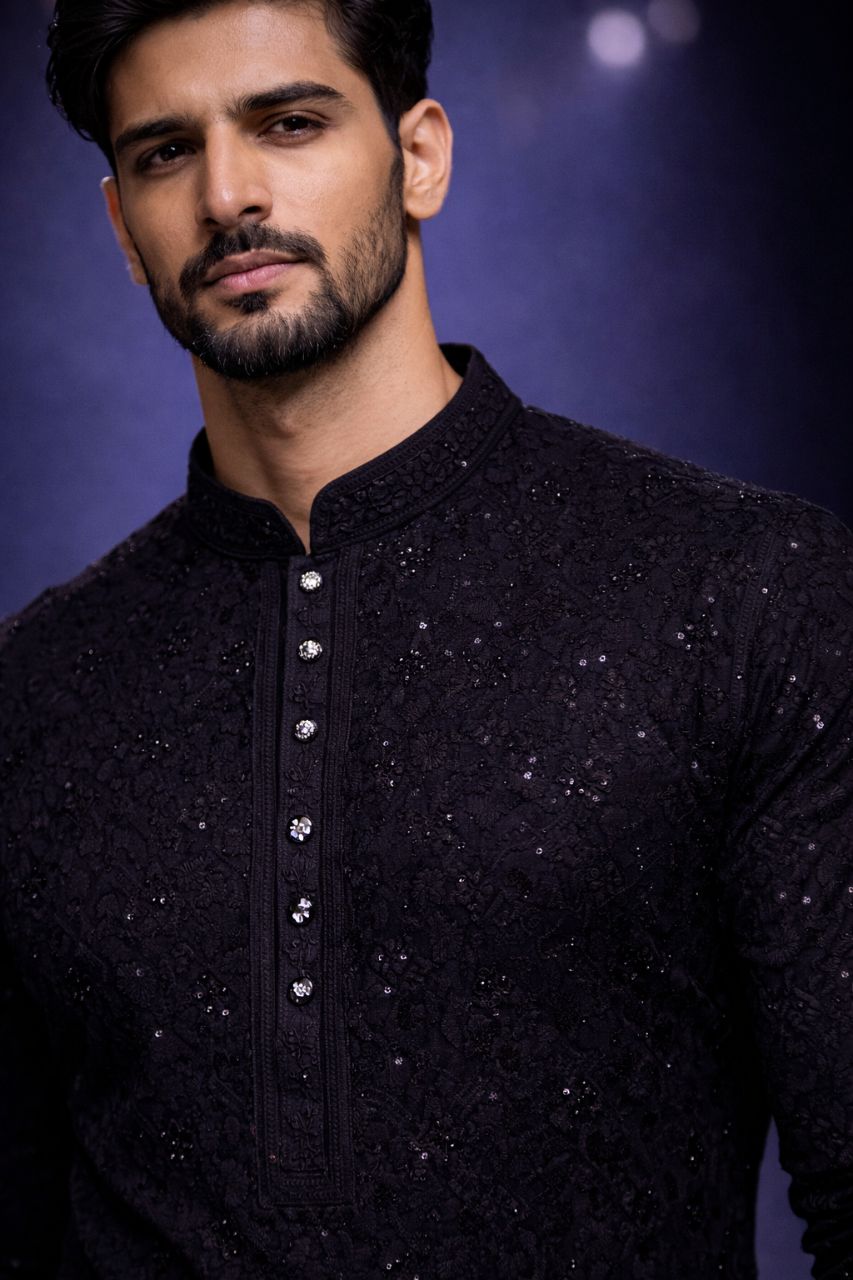 Black Sequined Kurta view 2