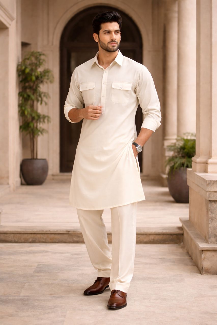Beige Pathani Suit
