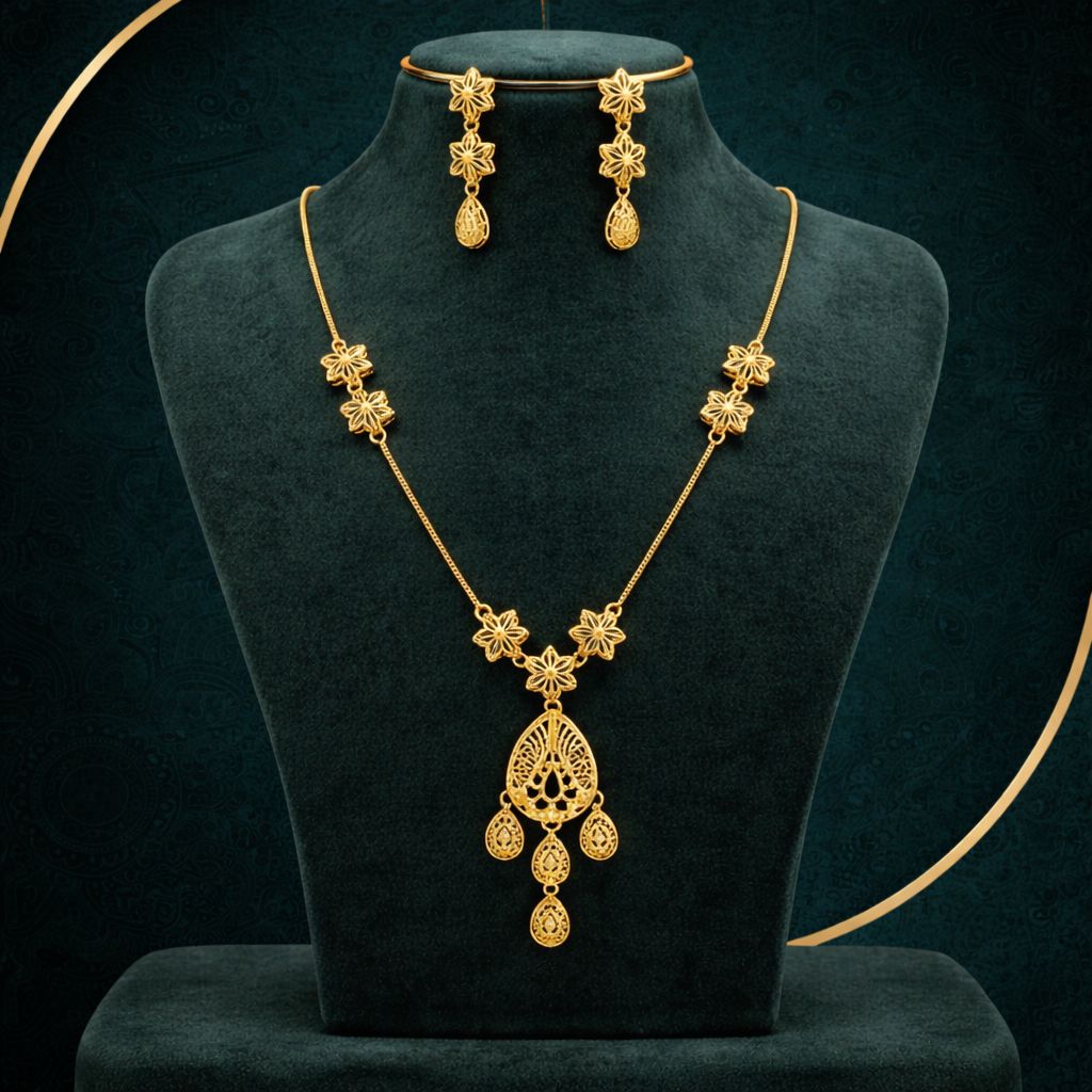 Aviraam Gold Floral Necklace and Earring Set