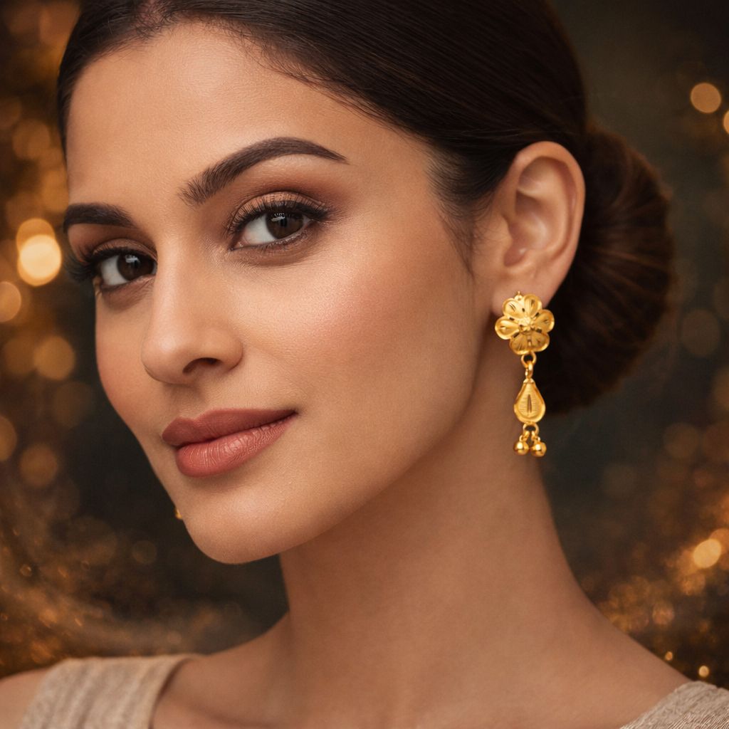 Gold Floral Earrings view 2