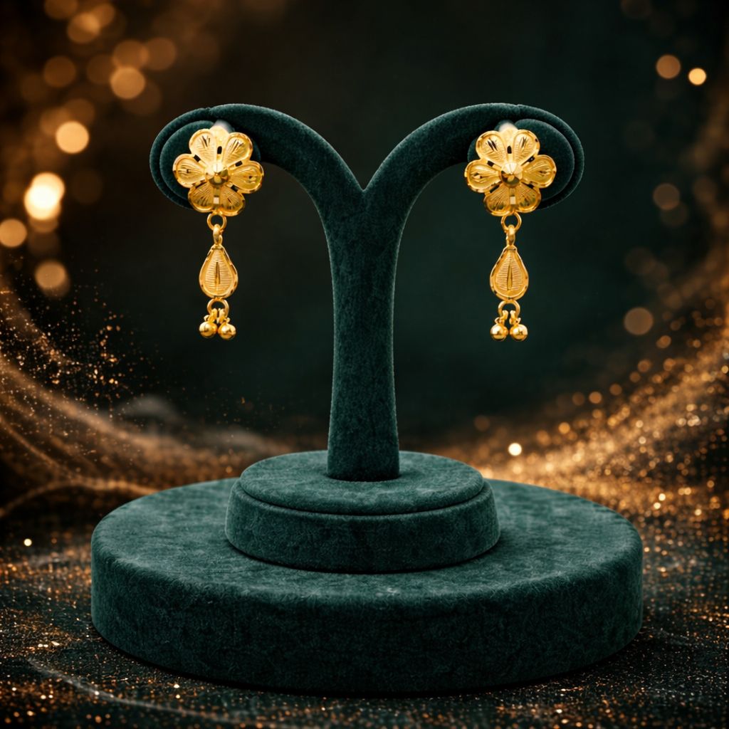 Gold Floral Earrings view 3