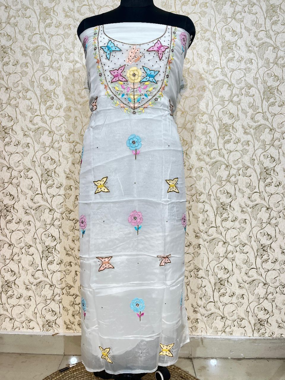 Chikankari Unstitched Kurti Piece view 3