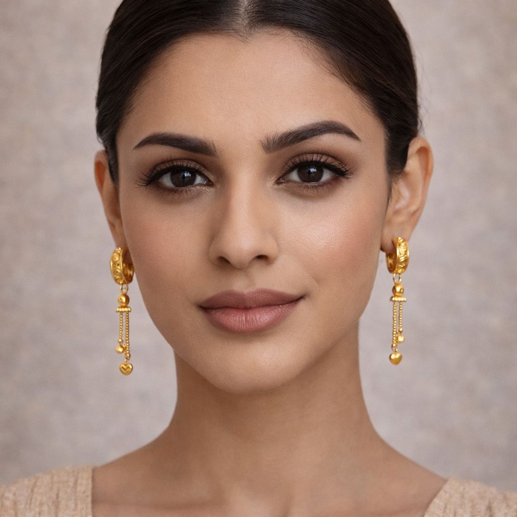 Gold Heart Dangle Earrings view 2
