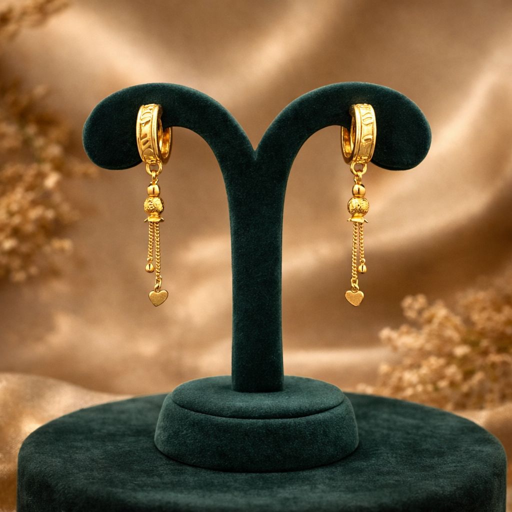 Gold Heart Dangle Earrings view 3