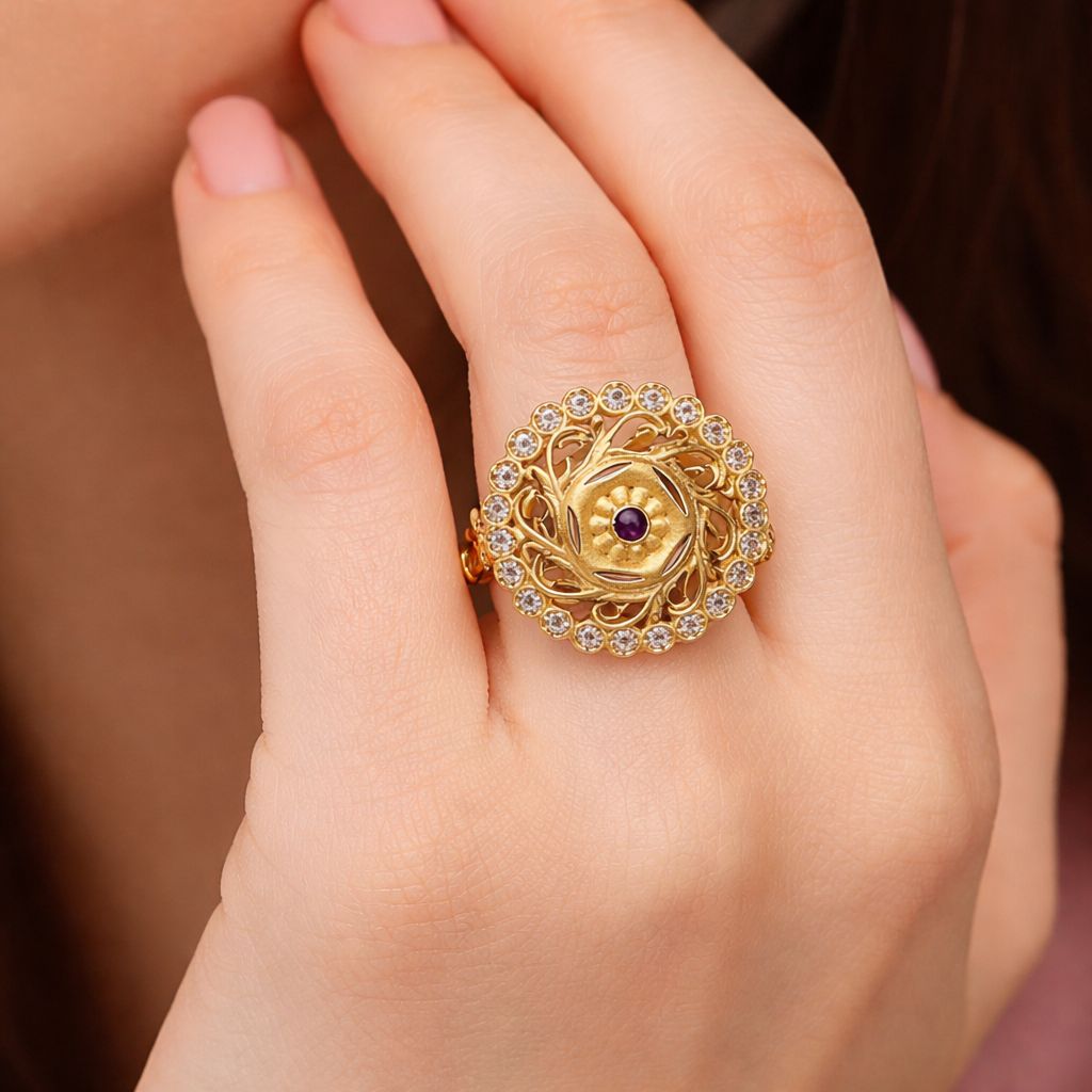 Gold Floral Ring 06 view 2