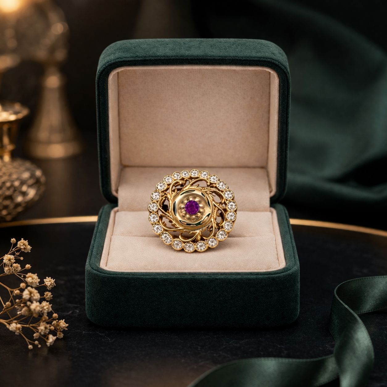 Gold Floral Ring 06 view 3