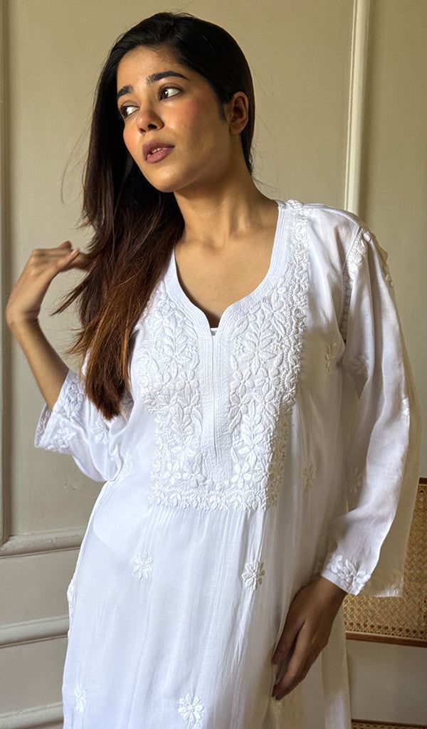 Pure Chiffon Handcrafted Long Kurti. view 2