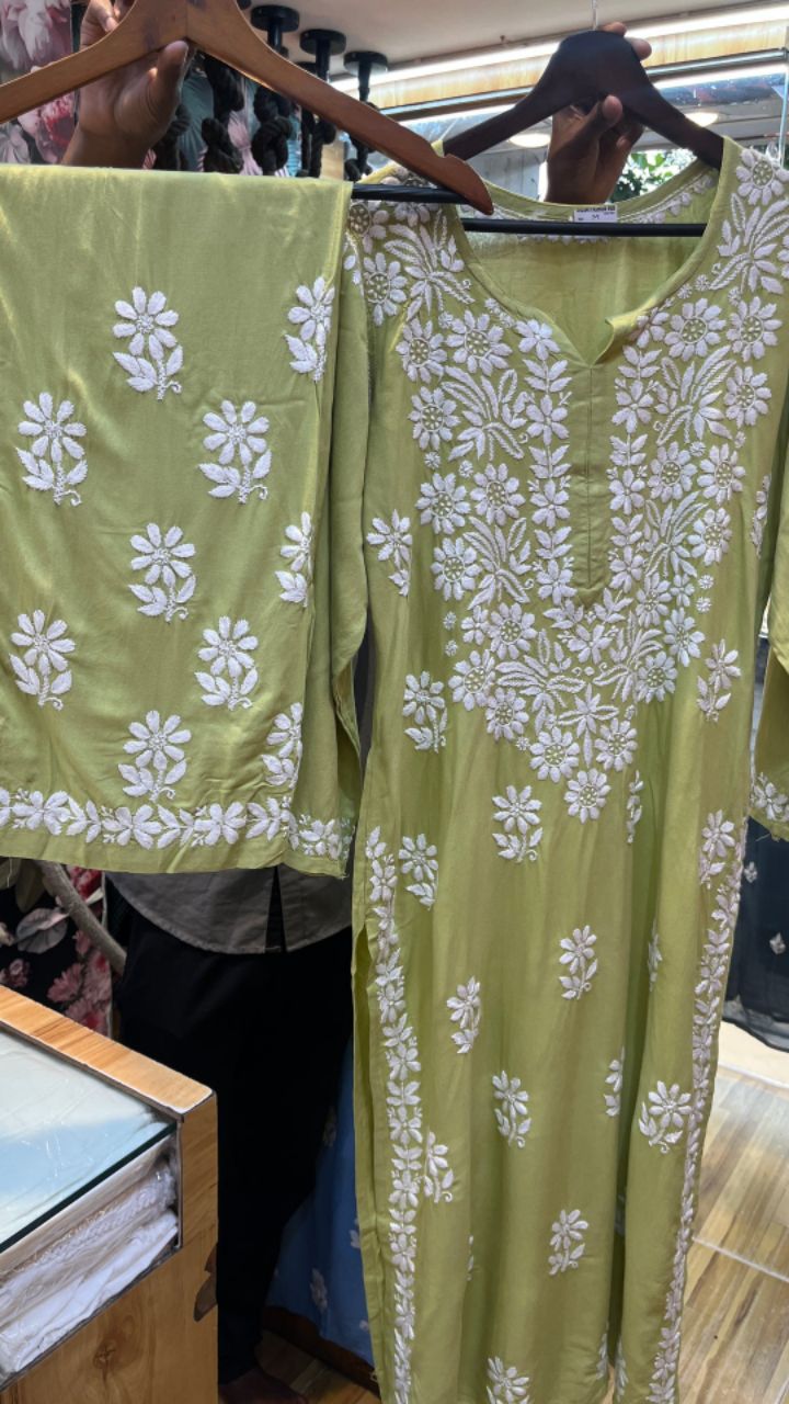 Modal heavy Embroidery 2 Piece Kurti Plazo Set.🌷 view 2