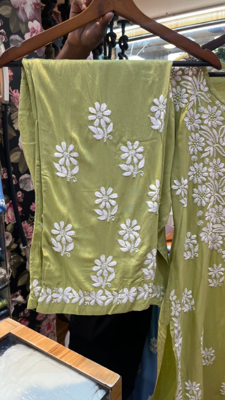 Modal heavy Embroidery 2 Piece Kurti Plazo Set.🌷 view 4