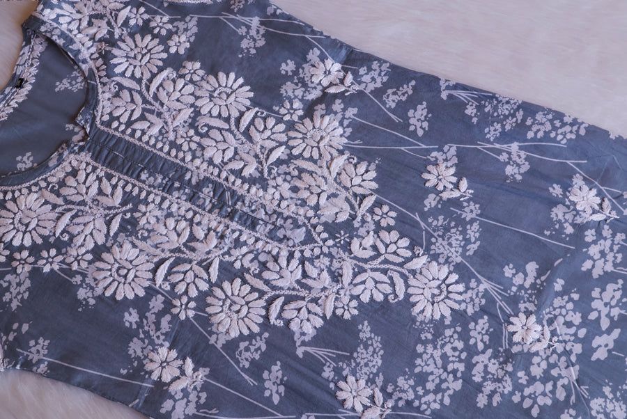 MULMUL LONG HANDWORK KURTI WITH FLORAL WORK. ✨ view 3