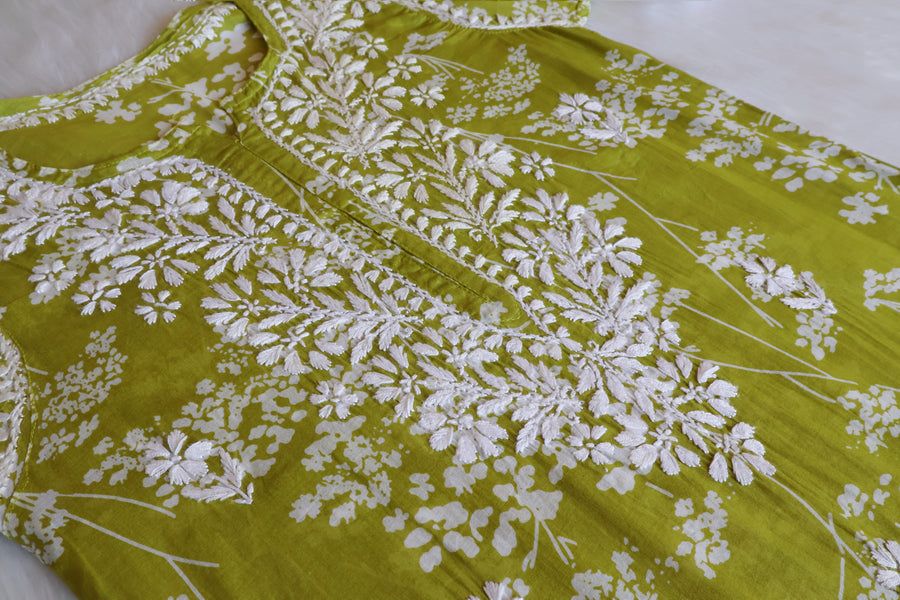 MULMUL LONG HANDWORK KURTI WITH FLORAL WORK. view 3