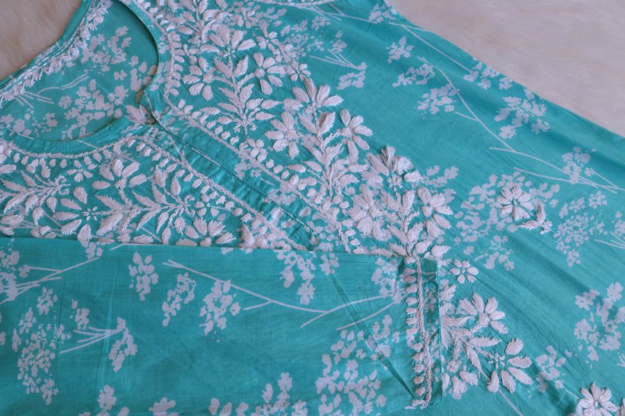 MULMUL LONG HANDWORK KURTI WITH FLORAL WORK . view 2