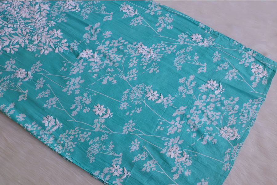 MULMUL LONG HANDWORK KURTI WITH FLORAL WORK . view 4