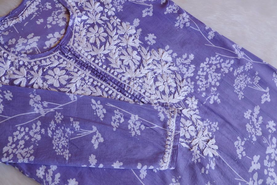 MULMUL LONG HANDWORK KURTI WITH FLORAL WORK view 2