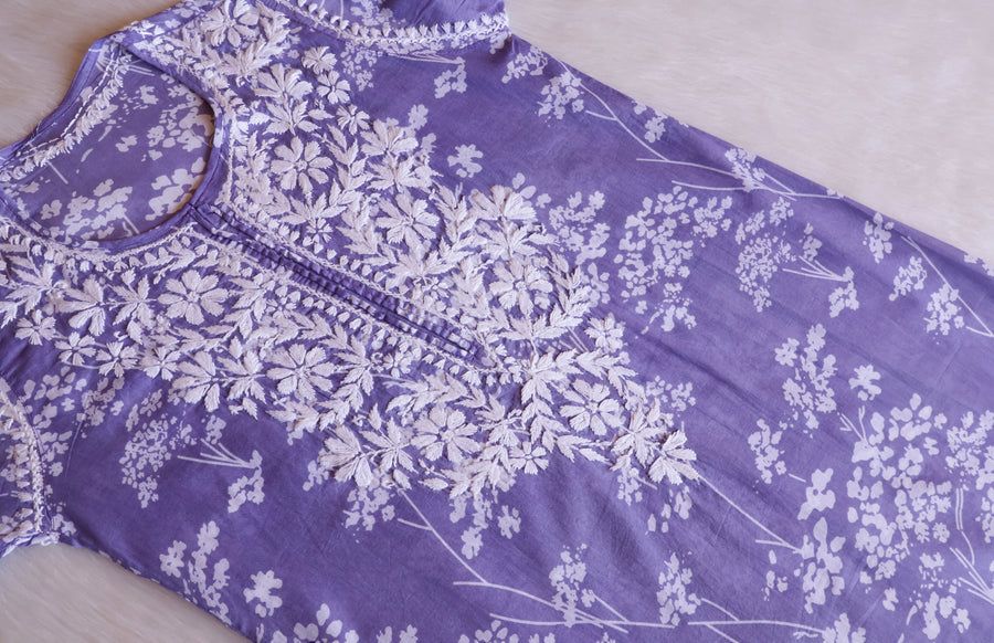 MULMUL LONG HANDWORK KURTI WITH FLORAL WORK view 3