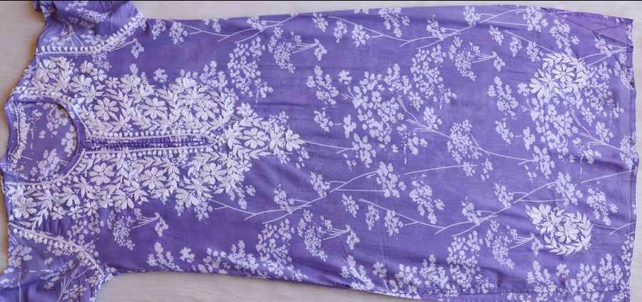 MULMUL LONG HANDWORK KURTI WITH FLORAL WORK view 4