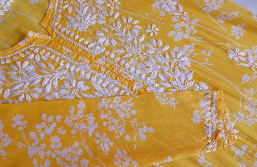 MULMUL LONG HANDWORK KURTI WITH FLORAL PRINT . view 3