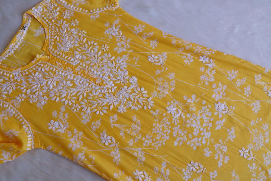 MULMUL LONG HANDWORK KURTI WITH FLORAL PRINT . view 2