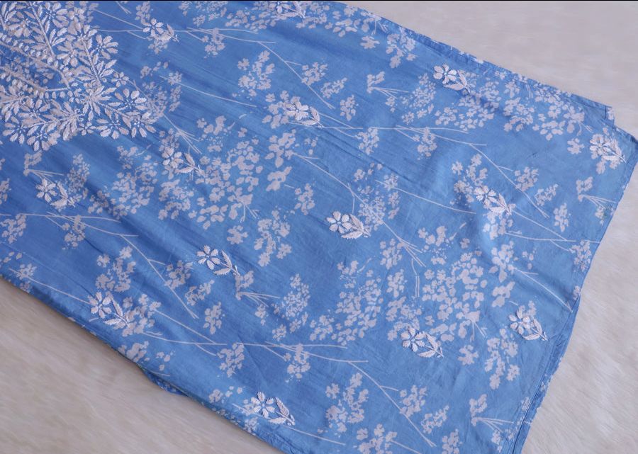 LONG HANDWORK MULMUL KURTI WITH FLORAL PRINT. view 3