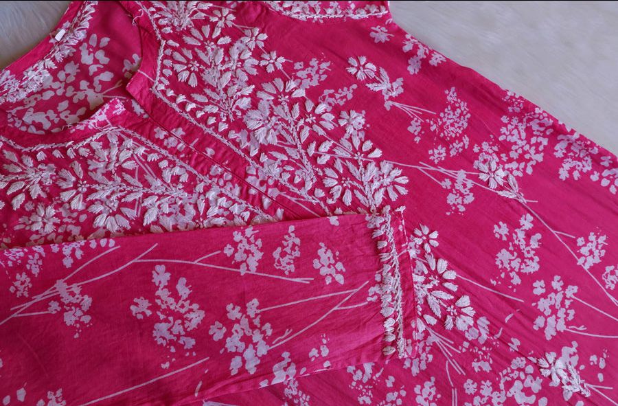 LONG MULMUL HANDWORK KURTI WITH FLORAL PRINT. view 2