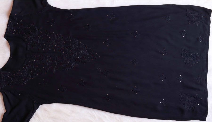 2 PIECE MODAL LONG HANDWORK KURTI PLAZO SET WITH MUKAISH WORK IN BLACK. view 4