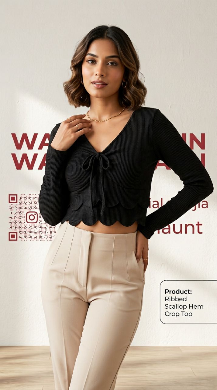 Ribbed Tie-Front Crop Top view 3