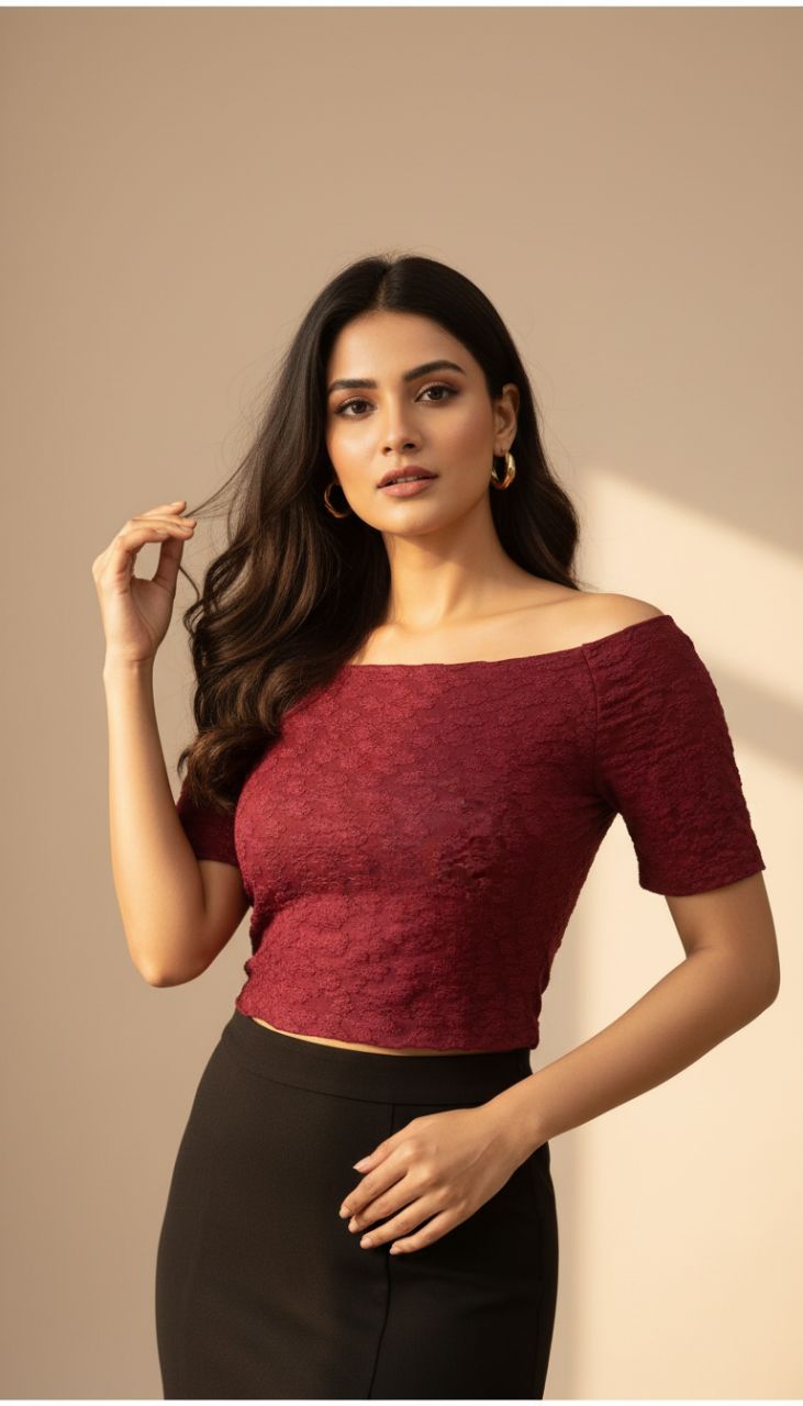 Never Lace Crop Top Navy Blue view 3