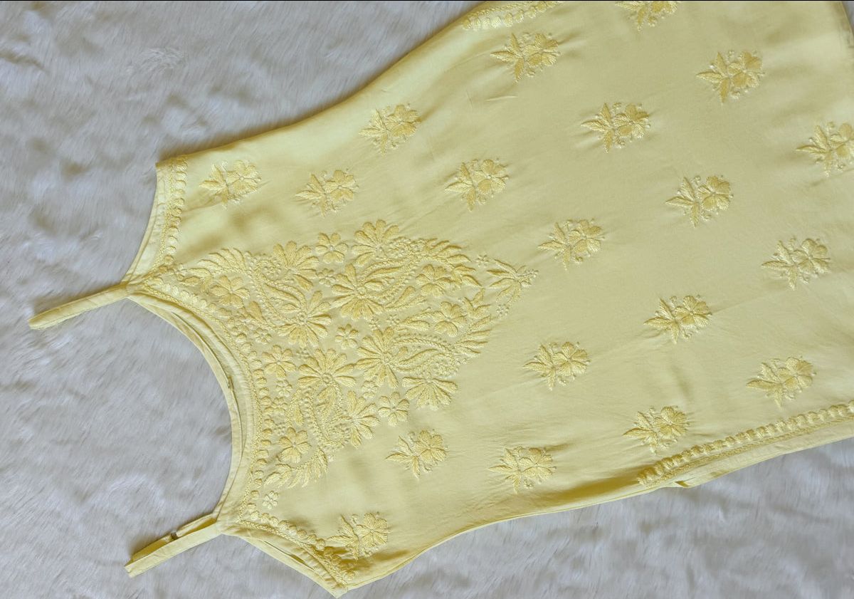 Modal Short Sleeveless Handwork Kurti.💛 view 2