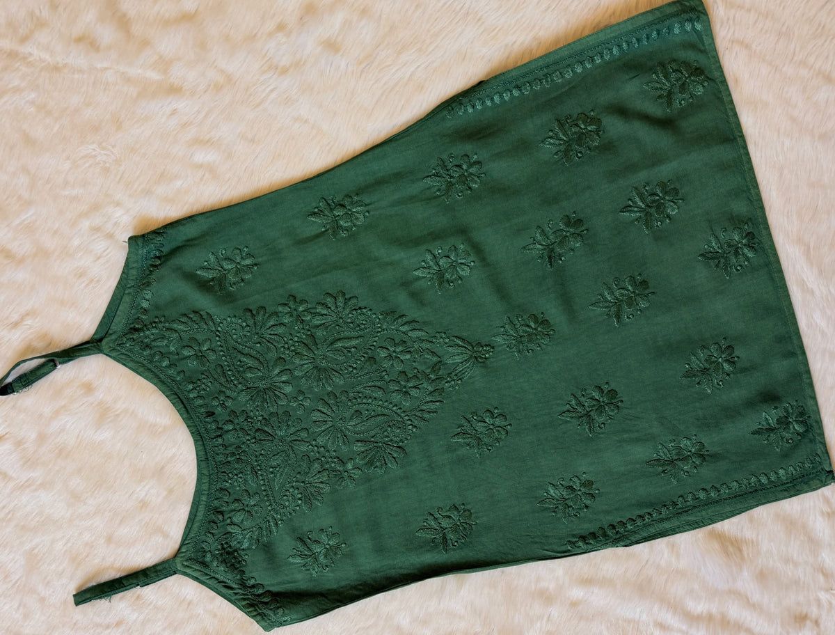 Modal Short Sleeveless Handwork Kurti.💚 view 3