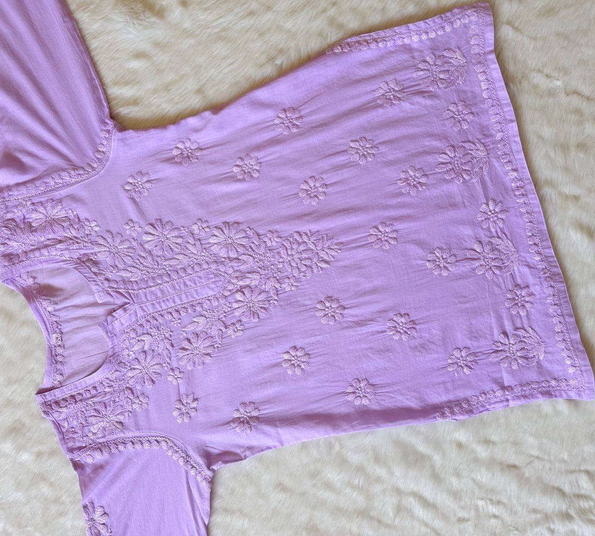 MULMUL SHORT HANDWORK KURTI WITH FINE EMBROIDERY. view 3