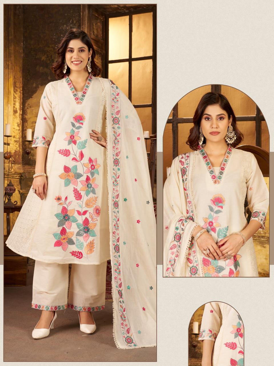 Floral Embroidered Kurta Set view 8