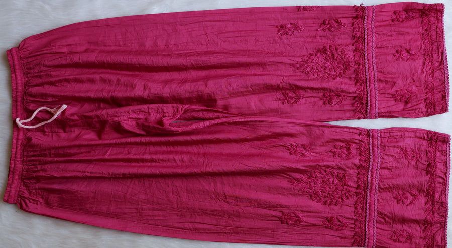 NIYA OMBRE CHANDERI HANDWORK KURTI PLAZO SET IN MAGENTA PINK. view 4