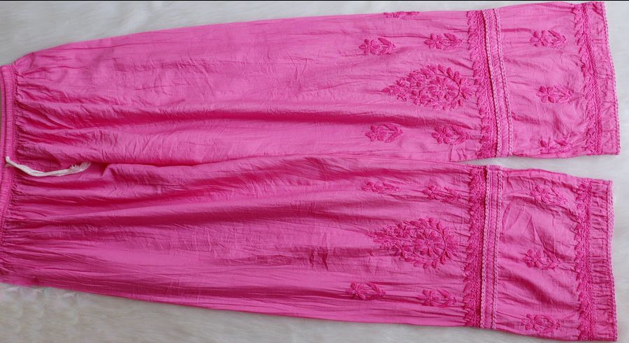 NIYA OMBRE CHANDERI HANDWORK KURTI PLAZO SET IN BABY PINK. view 4
